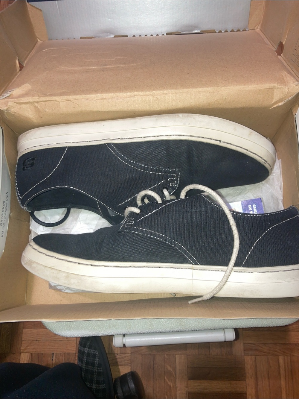 Skechers Black Canvas Lace-Up Sneakers with White Sole